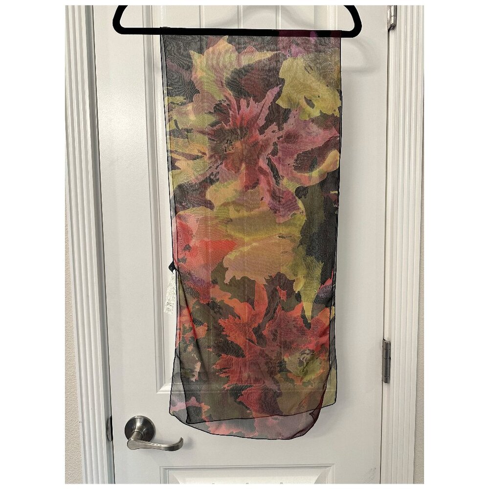 Silky Abstract Print Scarf in Pink, Green & Black - Picture 3 of 3